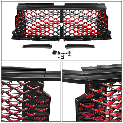 Black/Red Badgeless Diamond Mesh Front Grille<br>22-26 Chevrolet Silverado 1500