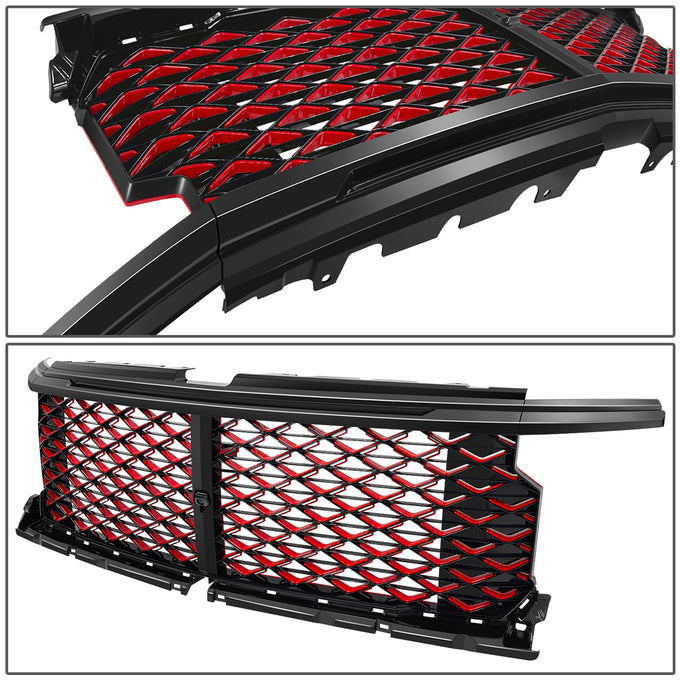 Black/Red Badgeless Diamond Mesh Front Grille<br>22-26 Chevrolet Silverado 1500