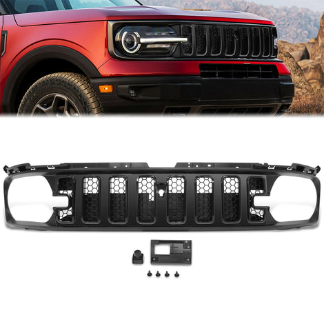 Glossy/Matte Black Honeycomb Style Mesh Front Grille<br>21-25 Ford Bronco Sport