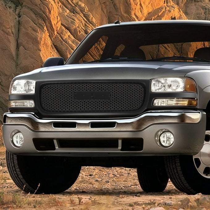 Matte Black Round Mesh Front Grille<br>00-06 GMC Yukon XL 1500 2500, 99-02 Sierra 1500 2500