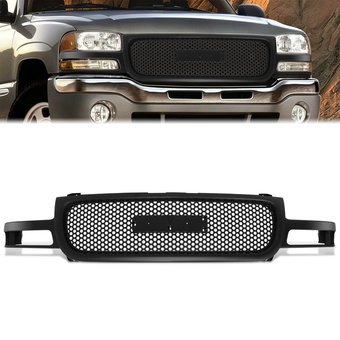 Matte Black Round Mesh Front Grille<br>00-06 GMC Yukon XL 1500 2500, 99-02 Sierra 1500 2500