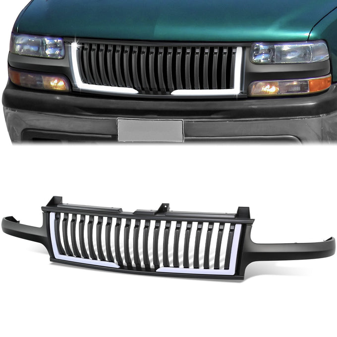 Front Grille Vertical Slat Fence W/LED DRL <br> 99-02 Chevry Silverado / Suburban 1500 2500 LD