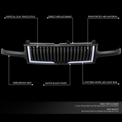 Front Grille Vertical Slat Fence W/LED DRL <br> 99-02 Chevry Silverado / Suburban 1500 2500 LD
