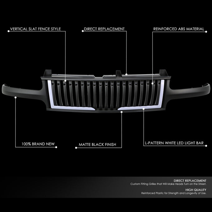 Front Grille Vertical Slat Fence W/LED DRL <br> 99-02 Chevry Silverado / Suburban 1500 2500 LD