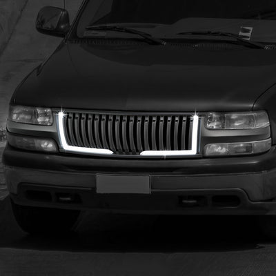 Front Grille Vertical Slat Fence W/LED DRL <br> 99-02 Chevry Silverado / Suburban 1500 2500 LD