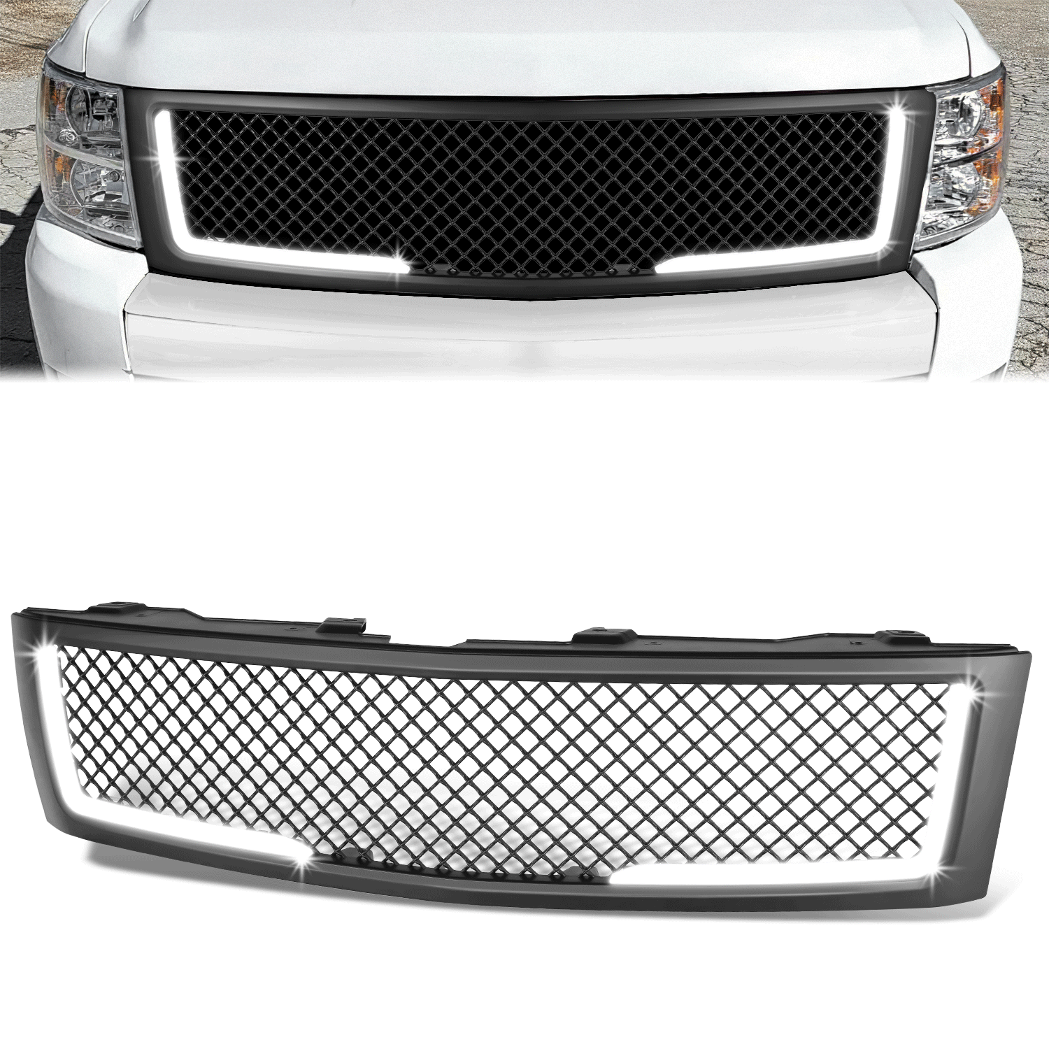 Diamond Mesh LED DRL Front Grille <br>07-13 Chevy Silverado 1500