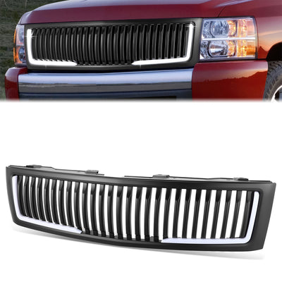 Vertical Fence Font Bumper Grilles w/LED Light Bar <br>07-13 Chevrolet Silverado 1500