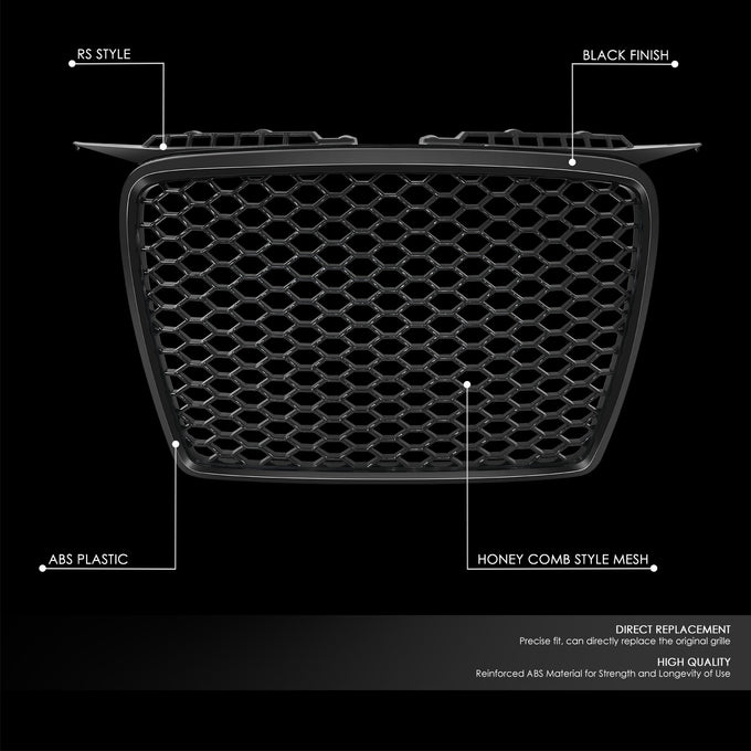Black RS Style Front Grille w/ License Plate Mount<br>06-08 Audi A3, A3 Quattro