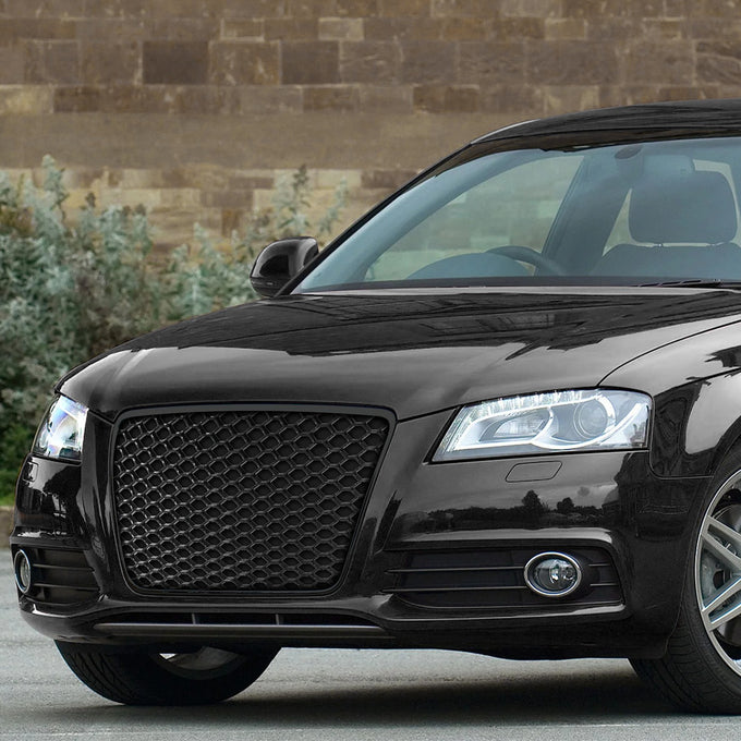 Black RS Style Front Grille w/ License Plate Mount<br>06-08 Audi A3, A3 Quattro
