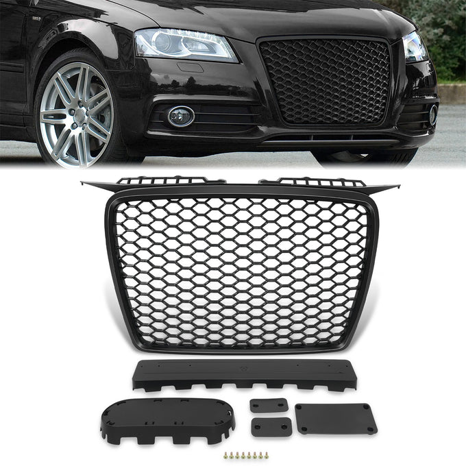 Black RS Style Front Grille w/ License Plate Mount<br>06-08 Audi A3, A3 Quattro
