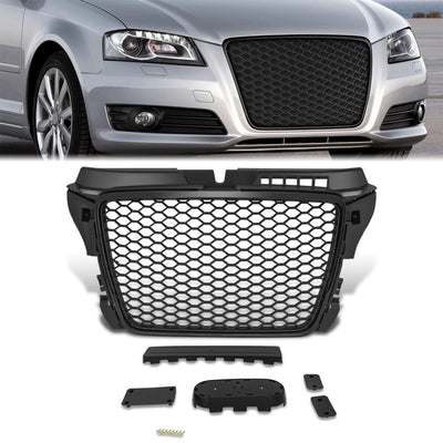 Black RS Style Front Grille w/o Parking Sensor Holes<br>09-13 Audi A3, A3 Quattro