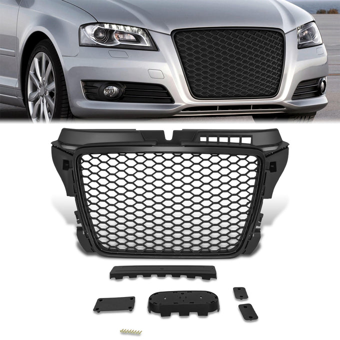Black RS Style Front Grille w/o Parking Sensor Holes<br>09-13 Audi A3, A3 Quattro