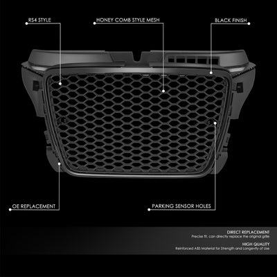 RS4 Style Front Mesh Grille w/ Parking Sensor Holes <br>09-13 Audi A3