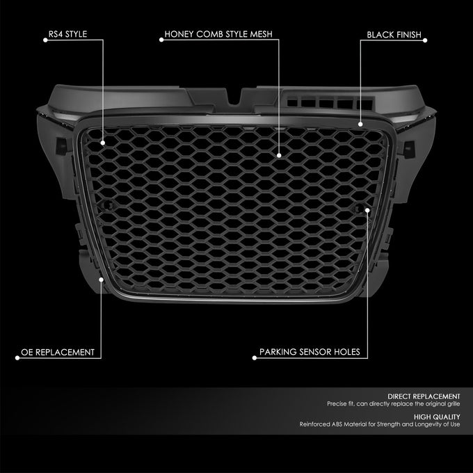 RS4 Style Front Mesh Grille w/ Parking Sensor Holes <br>09-13 Audi A3