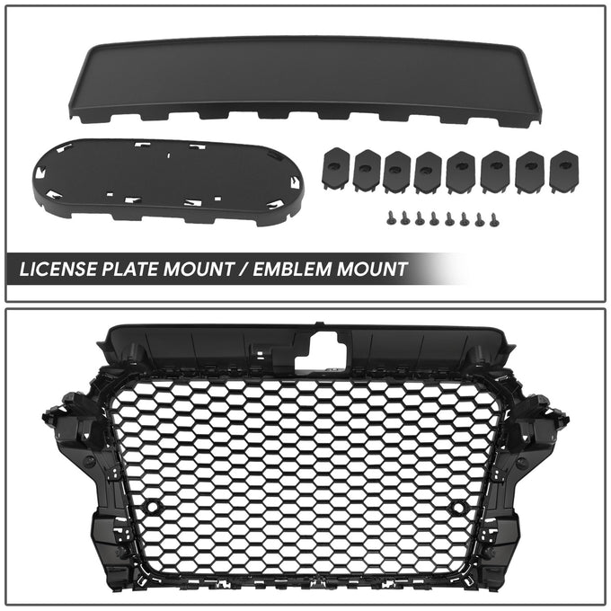 Black RS3 Style Front Grille w/ Sensor Bracket<br>14-16 Audi A3 Quattro S3