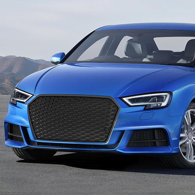 Black RS3 Style Front Grille w/ Sensor Bracket<br>14-16 Audi A3 Quattro S3