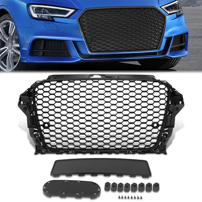 Black RS3 Style Front Grille w/ Sensor Bracket<br>14-16 Audi A3 Quattro S3