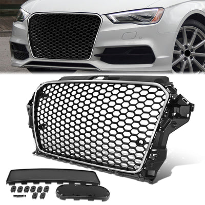 RS3 Front Grille Assembly w/ Parking Sensor Holes <br>14-16 Audi A3 Quattro S3