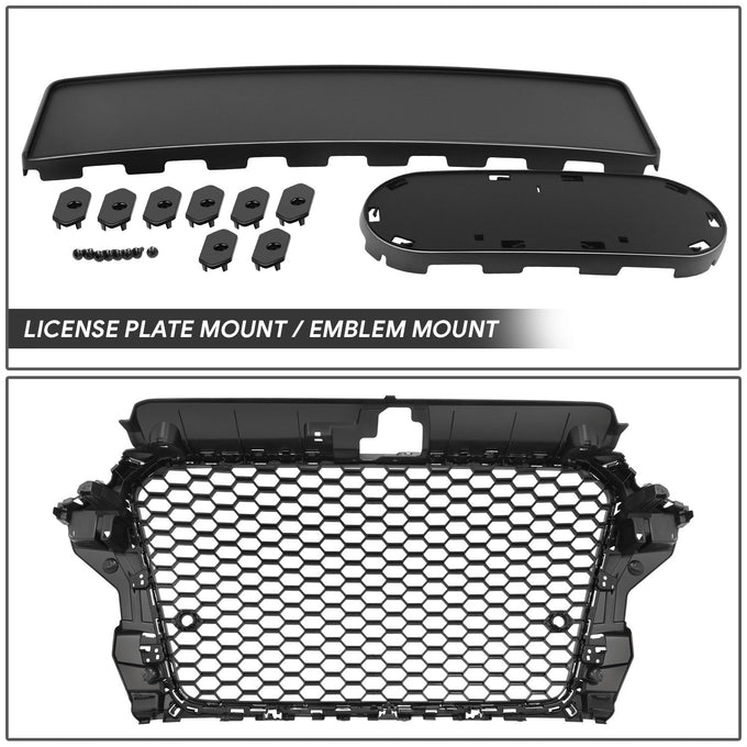 RS3 Front Grille Assembly w/ Parking Sensor Holes <br>14-16 Audi A3 Quattro S3