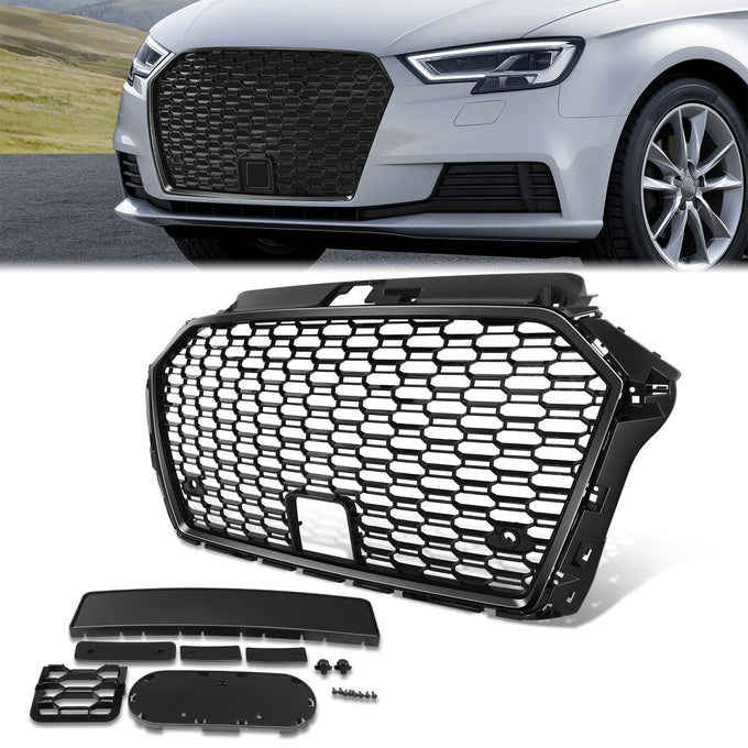 RS3 Style Grille Assembly w/ License Plate Mount <br>17-20 Audi A3 S3