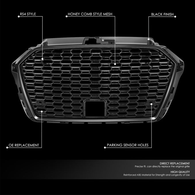 RS3 Style Grille Assembly w/ License Plate Mount <br>17-20 Audi A3 S3