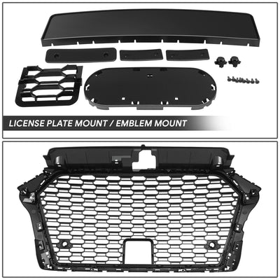 RS3 Style Grille Assembly w/ License Plate Mount <br>17-20 Audi A3 S3
