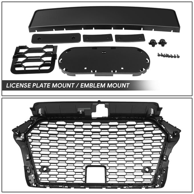RS3 Style Grille Assembly w/ License Plate Mount <br>17-20 Audi A3 S3