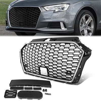 Front Mesh Grille w/ Parking Sensor Holes & Bracket <br>17-20 Audi A3
