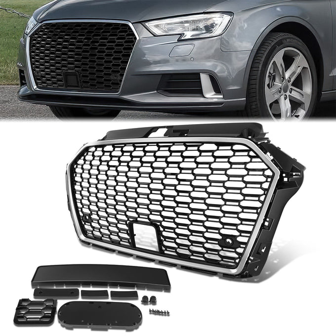 Front Mesh Grille w/ Parking Sensor Holes & Bracket <br>17-20 Audi A3
