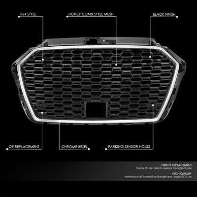Front Mesh Grille w/ Parking Sensor Holes & Bracket <br>17-20 Audi A3
