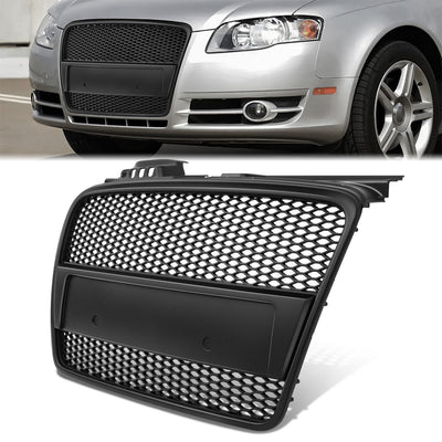 Honeycomb Mesh Front Bumper Upper Grille Assembly <br>05-08 Audi A4 S4 Matte