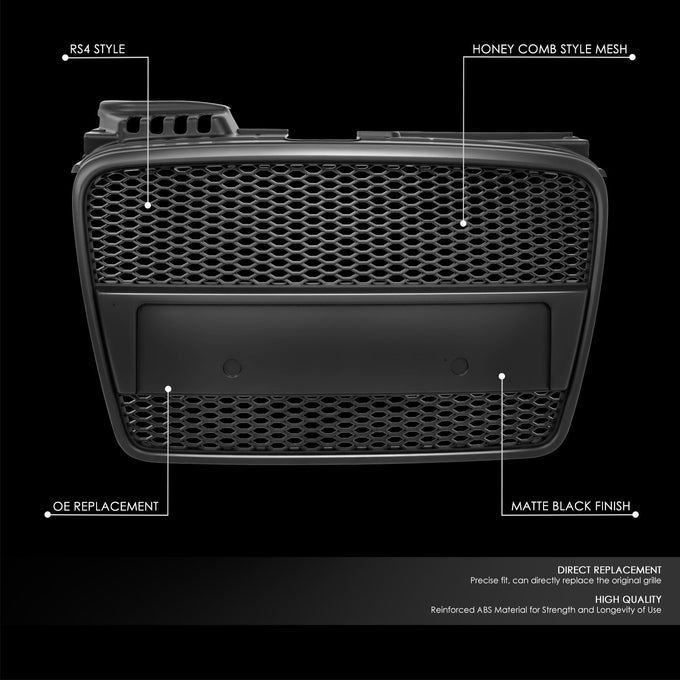 Honeycomb Mesh Front Bumper Upper Grille Assembly <br>05-08 Audi A4 S4 Matte