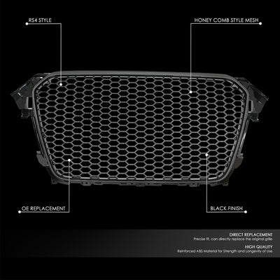 RS4 Honeycomb Mesh Front Grille Assembly w/o Sensor Holes <br>13-16 Audi A4