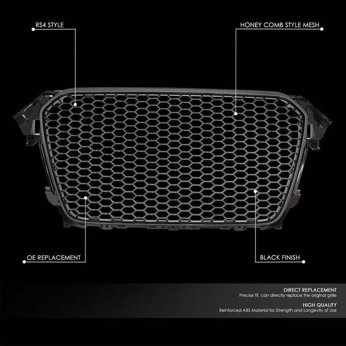 RS4 Honeycomb Mesh Front Grille Assembly w/o Sensor Holes <br>13-16 Audi A4