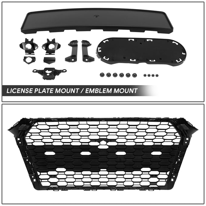 Black RS4 Style Front Grille w/ Camera Bracket<br>17-19 Audi A4 Quattro S4