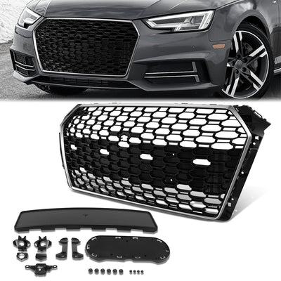 RS4 Front Mesh Grille Assembly w/o Sensor Holes <br>17-19 Audi A4 Quattro S4