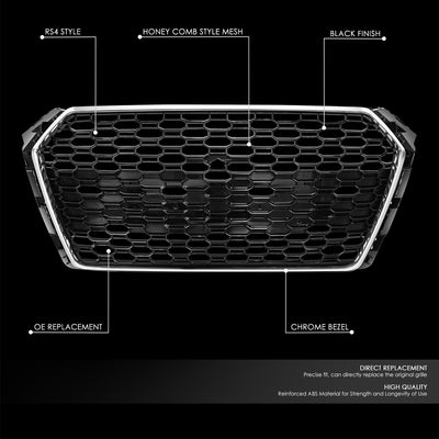 RS4 Front Mesh Grille Assembly w/o Sensor Holes <br>17-19 Audi A4 Quattro S4