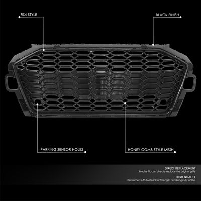 Black RS4 Style Front Grille w/ License Plate Mount<br>20-22 Audi A4 Quattro S4