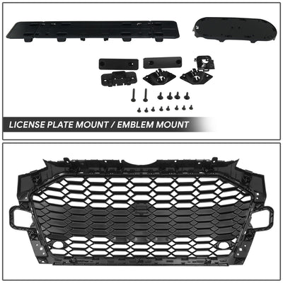 Black RS4 Style Front Grille w/ License Plate Mount<br>20-22 Audi A4 Quattro S4
