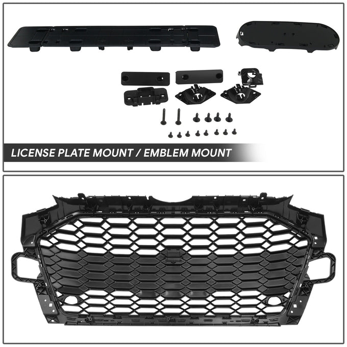 Black RS4 Style Front Grille w/ License Plate Mount<br>20-22 Audi A4 Quattro S4