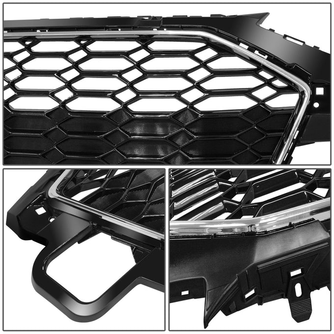 Black Chrome RS4 Style Front Grille w/ Sensor Bracket<br>20-22 Audi A4 Quattro S4