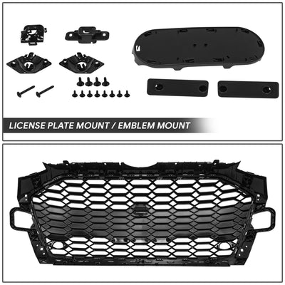 Black Chrome RS4 Style Front Grille w/ Sensor Bracket<br>20-22 Audi A4 Quattro S4