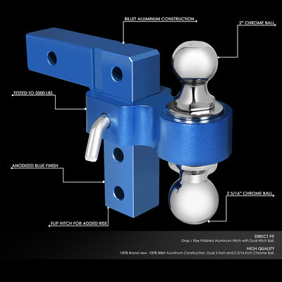 Adjustable Dual Ball Lock Tow Hitch <br>2 in. Receiver 6 in. Drop