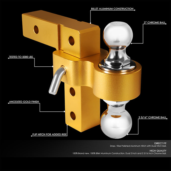 Adjustable Dual Ball Lock Tow Hitch <br>2 in. Receiver 6 in. Drop