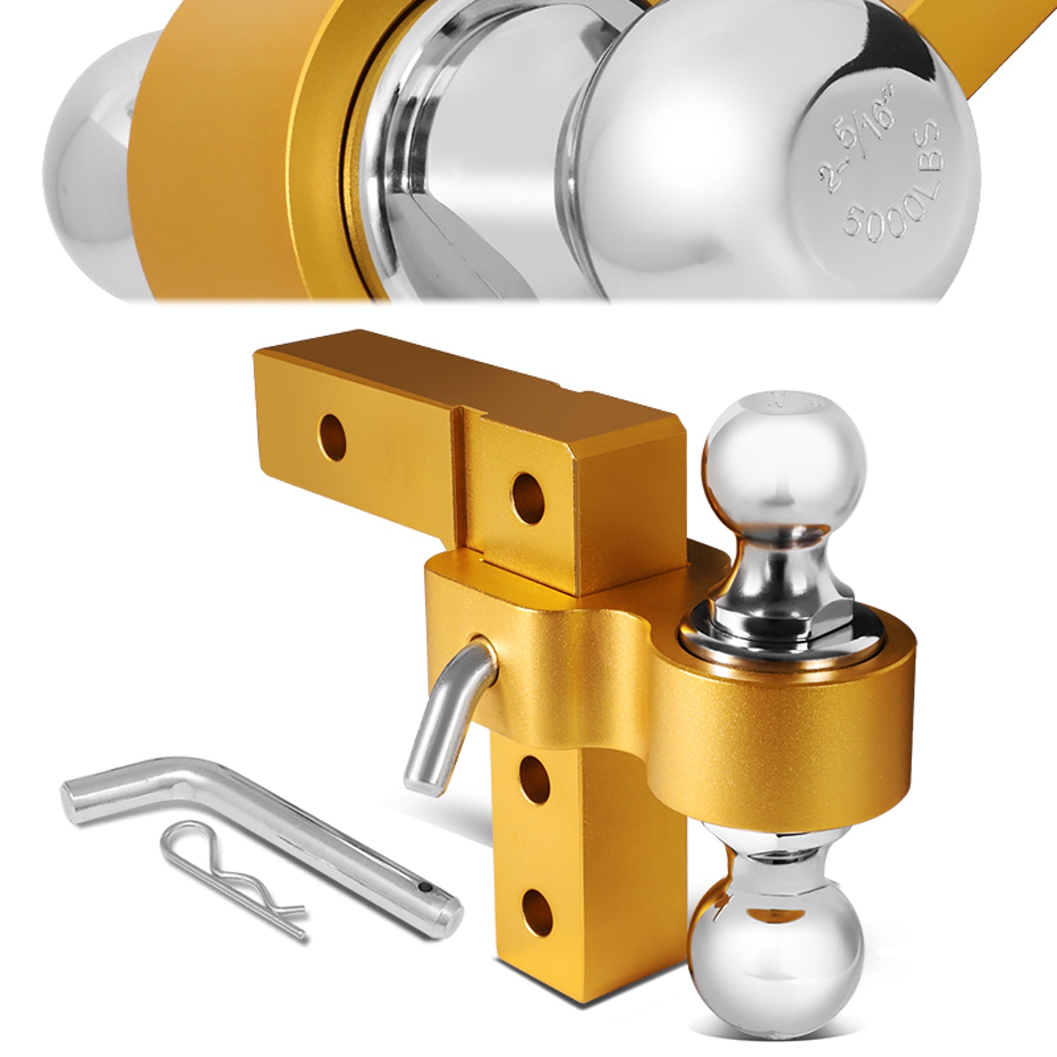 Adjustable Dual Ball Lock Tow Hitch <br>2 in. Receiver 6 in. Drop