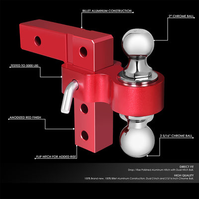 Adjustable Dual Ball Lock Tow Hitch <br>2 in. Receiver 6 in. Drop