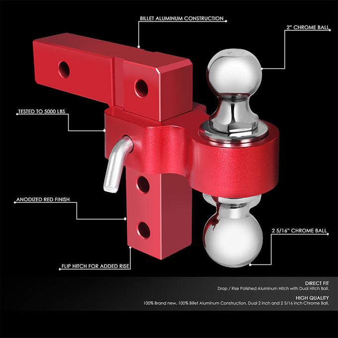 Adjustable Dual Ball Lock Tow Hitch <br>2 in. Receiver 6 in. Drop