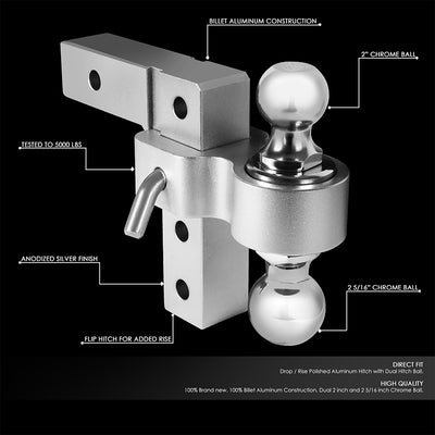 Adjustable Dual Ball Lock Tow Hitch <br>2 in. Receiver 6 in. Drop