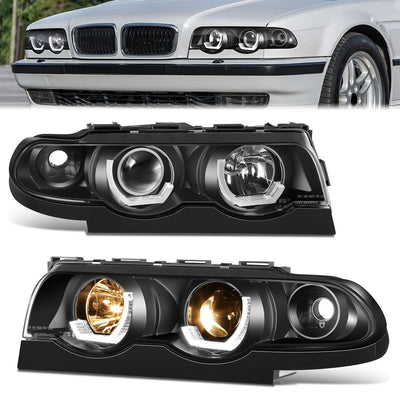 Black Housing LED U-Halo Projector Headlights <br>95-01 BMW E38 740i 740iL 750iL