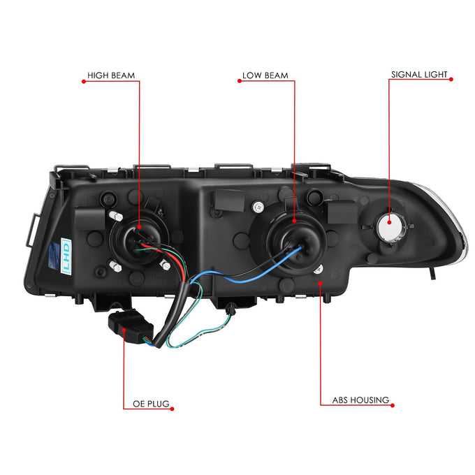 Black Housing LED U-Halo Projector Headlights <br>95-01 BMW E38 740i 740iL 750iL